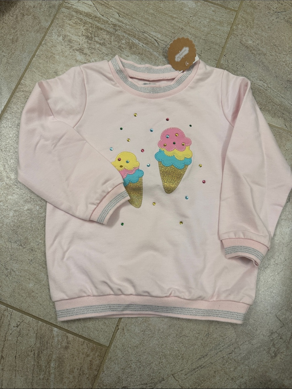 Mud Pie Light Pink Ice Cream Graphic Long Sleeve Top